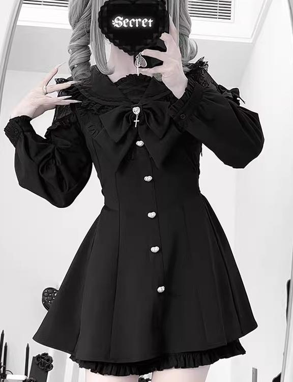Jirai Kei Set Up, A-line Dress, Short/Long Sleeve Style 43295:772840