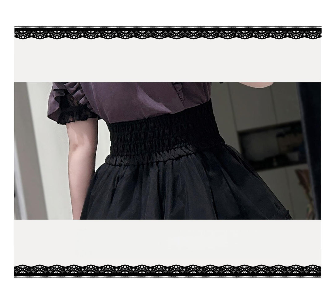 Jirai Kei Tiered Tuffles Skirt, Elastic High-Waist 44587:814645