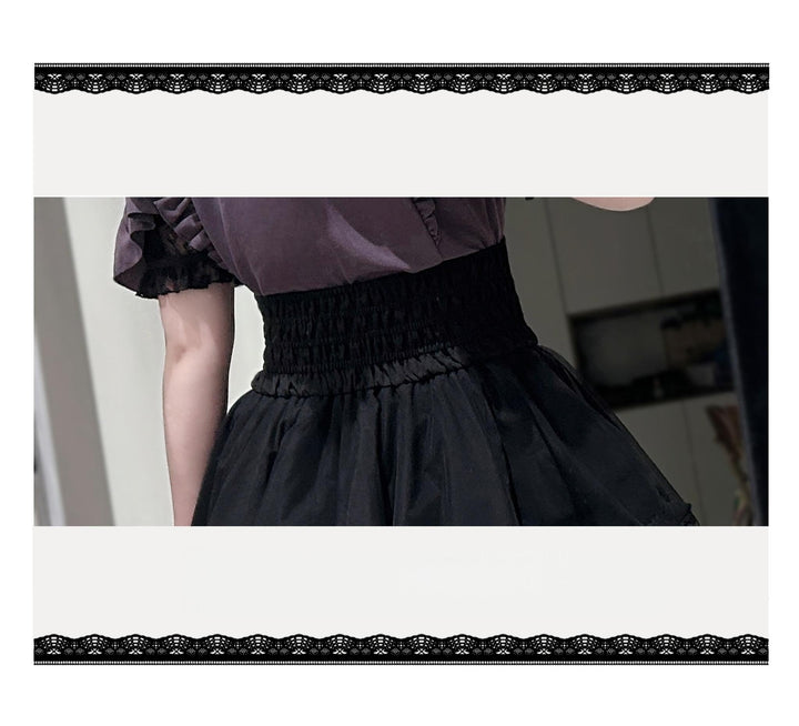Jirai Kei Tiered Tuffles Skirt, Elastic High-Waist 44587:814645