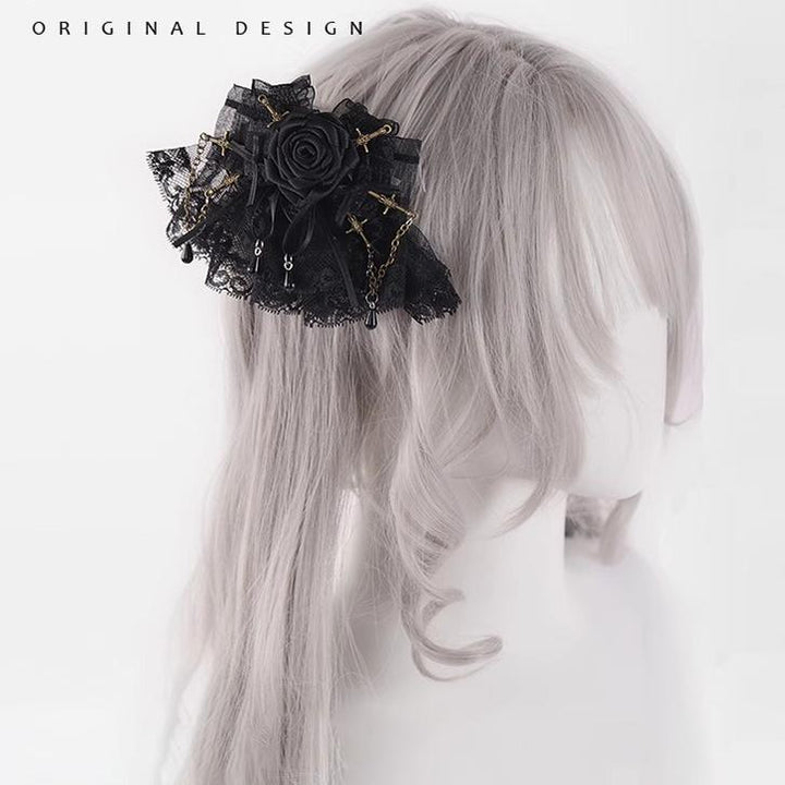 Gothic Lolita Hair Clips Black Bow Lace Hair Accessory 39652:635730