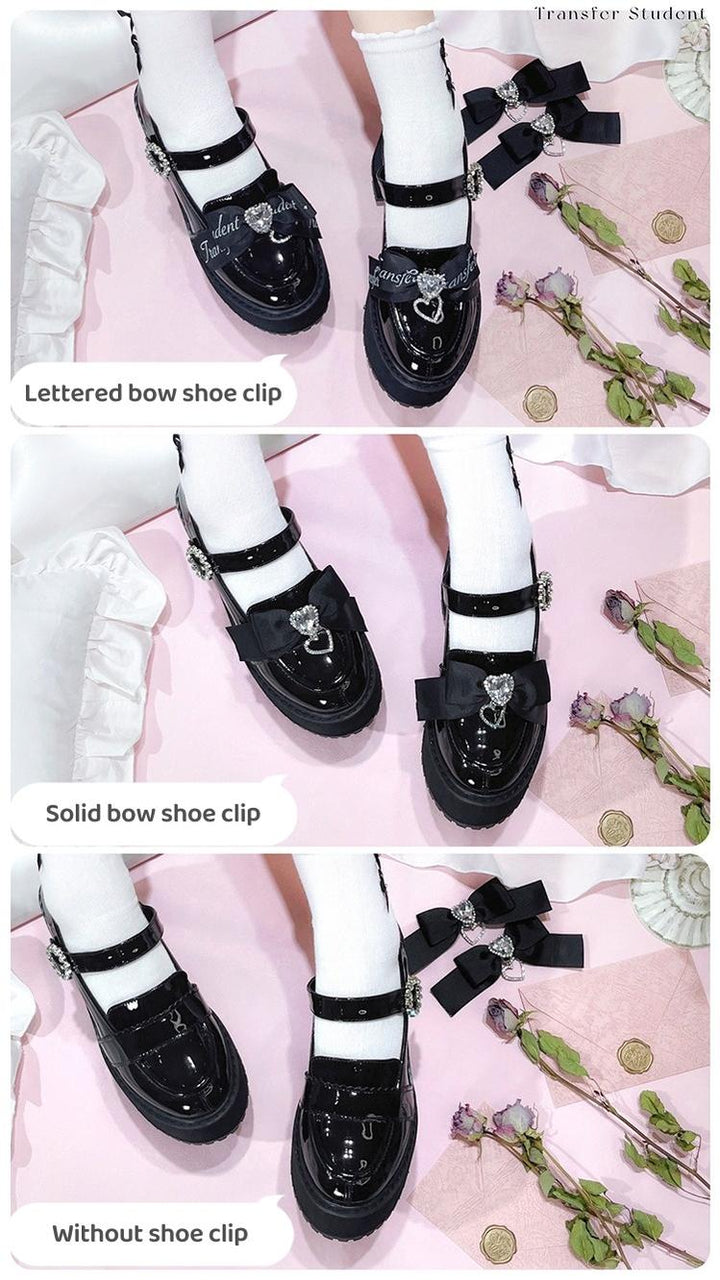 Jirai Kei Shoes Rhinestone Bow Platform Shoes With Shoe Clip 38042:594510
