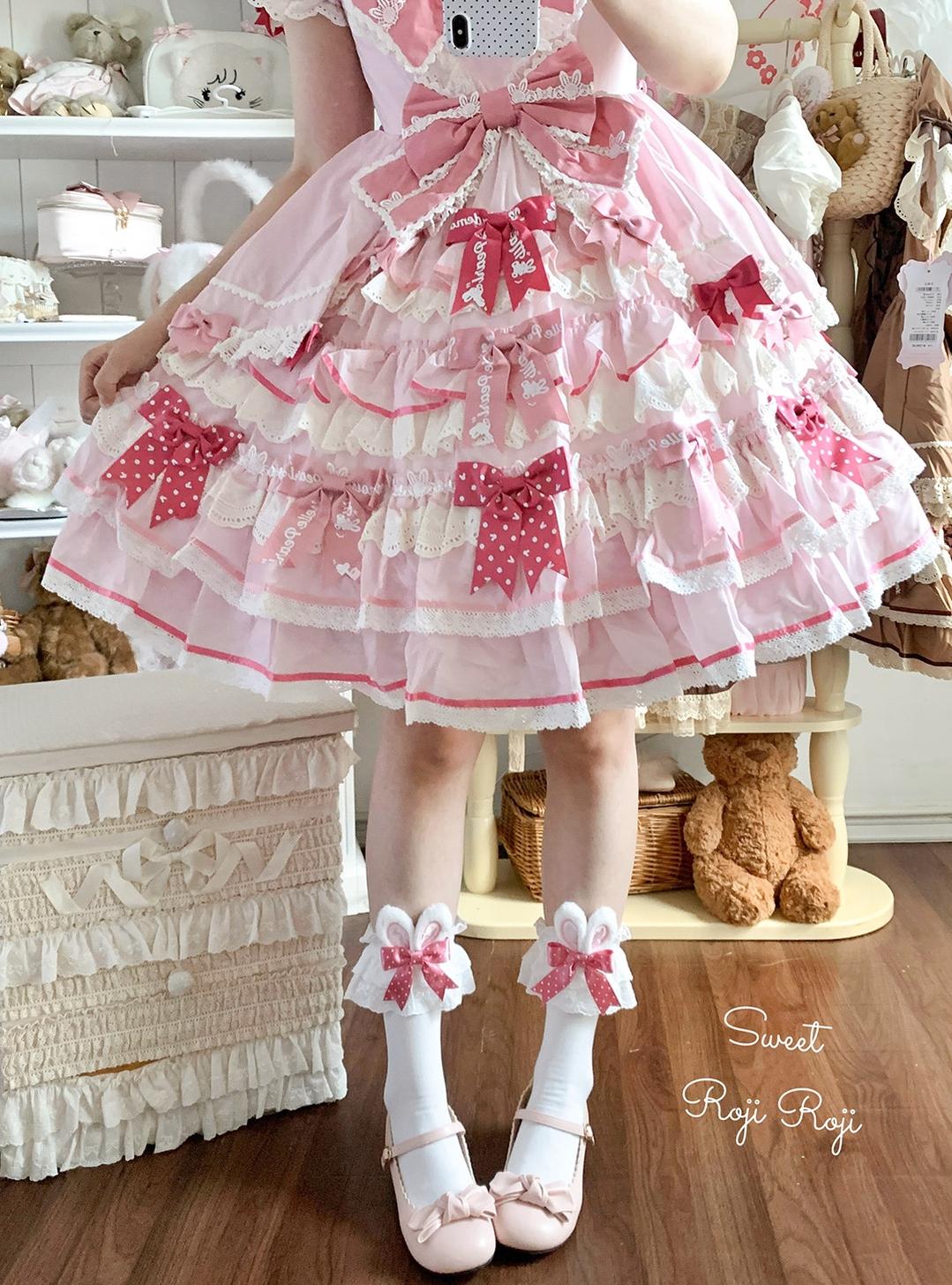 Sweet Lolita Mid-Calf Cotton Socks, Bunny Ears, Polka Dots 44712:819627