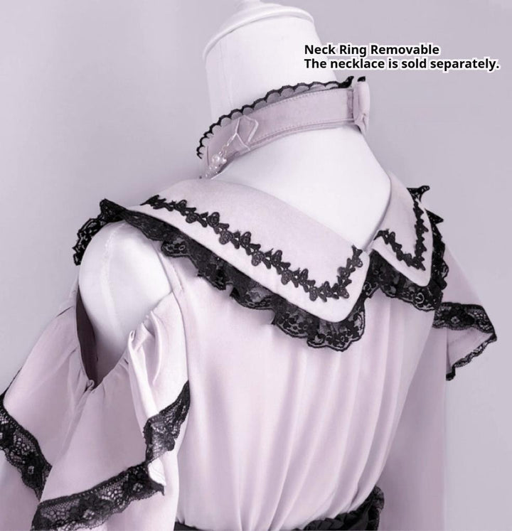 Jirai Kei Open-shoulder Blouse Black Skirt With Peal Chain 42164:734103