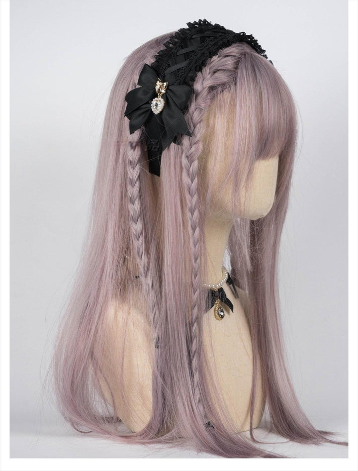 Ruffled Lace Jirai Kei Headband with Bows and Rhinestone 42485:742656