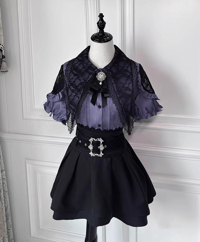 Pointed Lace Collar Jirai Kei Blouse & Black Skirt (2XL L M XL) 42949:769833