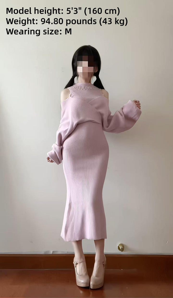 Seiso Kei Knitted Bodycon Dress, Open Shoulder 44514:810774