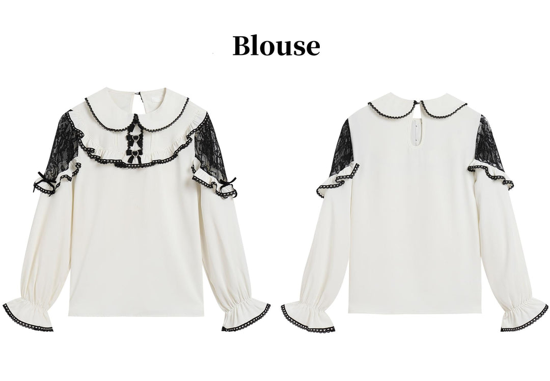 Jirai Kei Blouse White Lace Shirt Plaid Skirt Overall Dress (L M) 32960:431858