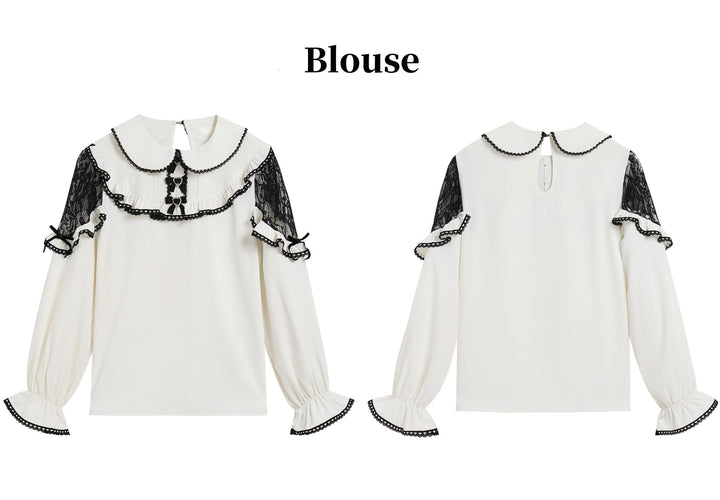 Jirai Kei Blouse White Lace Shirt Plaid Skirt Overall Dress (L M) 32960:431858