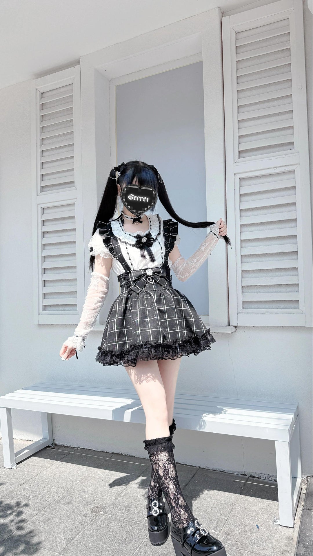 High-Waisted A-line Jirai Kei Skirt with Detachable Suspenders 42863:756680