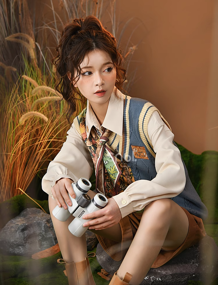 Mori Kei Clothing Set Retro Shirt Academy Vest Casual Shorts 39286:618858