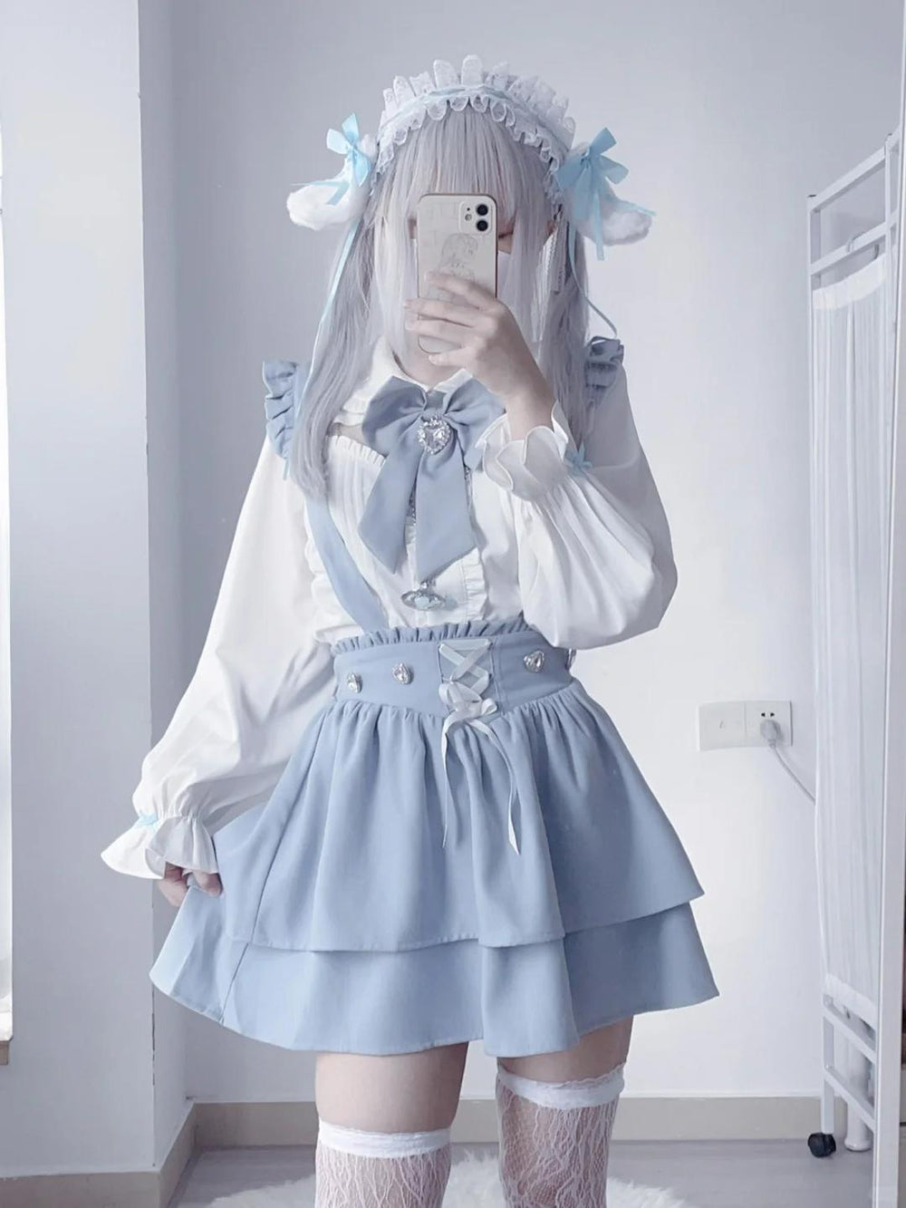 Jirai Kei White Blouse, Suspender Skirt 21838:760777