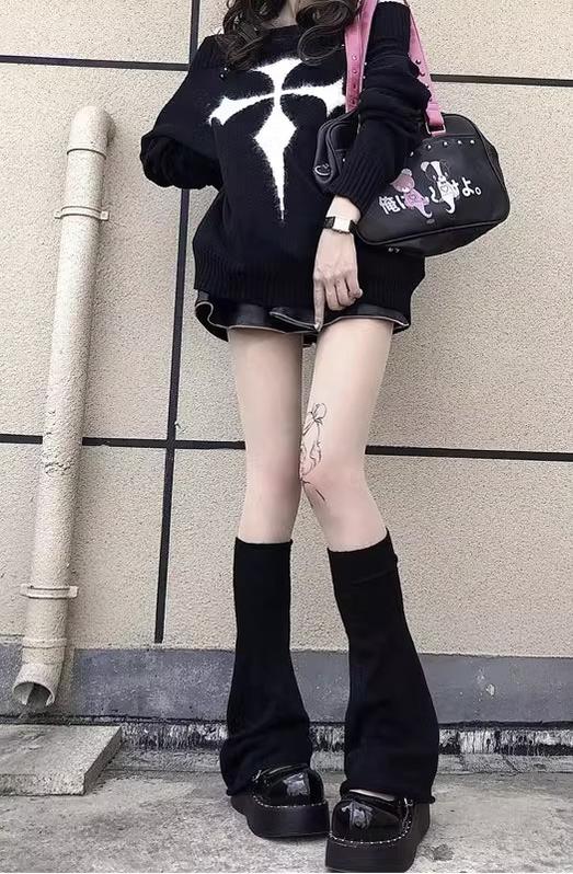 Harajuku Fashion White Black Gray Leg Warmers 28966:339374