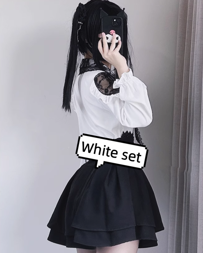 Jirai Kei Lace Blouse Double Layer Skirt A-line 39278:618498