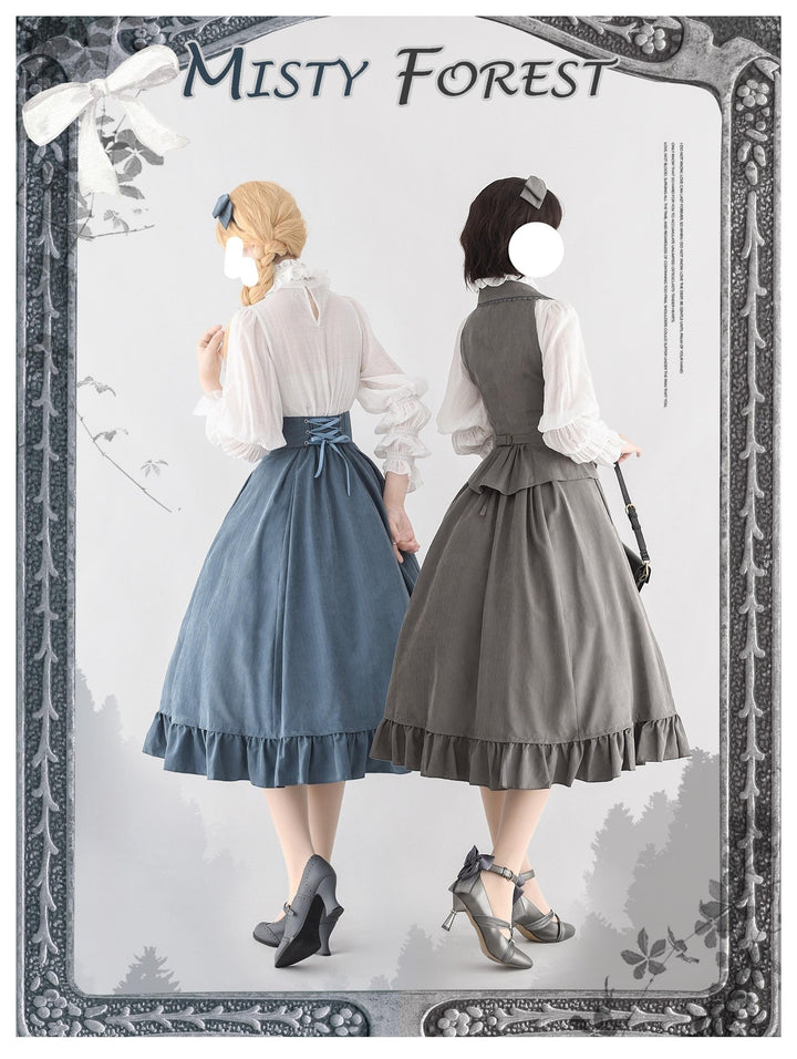 Classic Lolita A-Line Skirt + Button-Front Vest + White Blouse 40944:770480