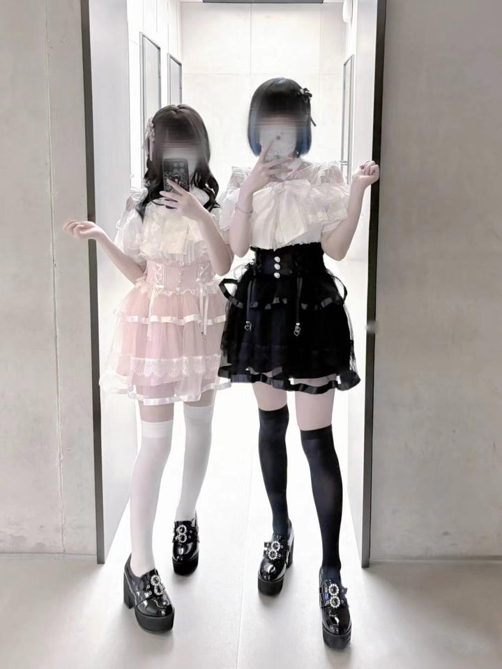 Jirai Kei Skirt Ryousangata Skirt Lace Tiered Skirt 38552:607998
