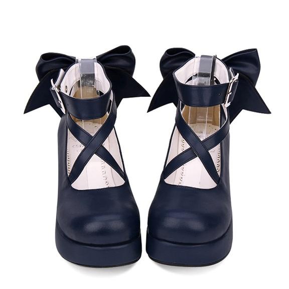 Lolita Platform Shoes Big Bow Round Toe Shoes Multicolor 31644:370304