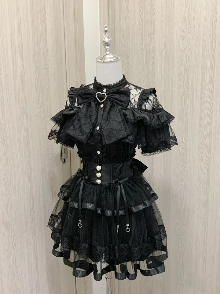 Jirai Kei Blouse Ruffle Lace Ribbon Shirt 38554:613172