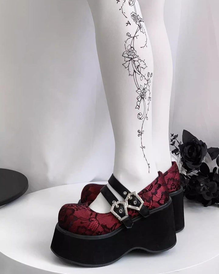Black Red Platform Shoes Mary Jane Shoes 29728:367934