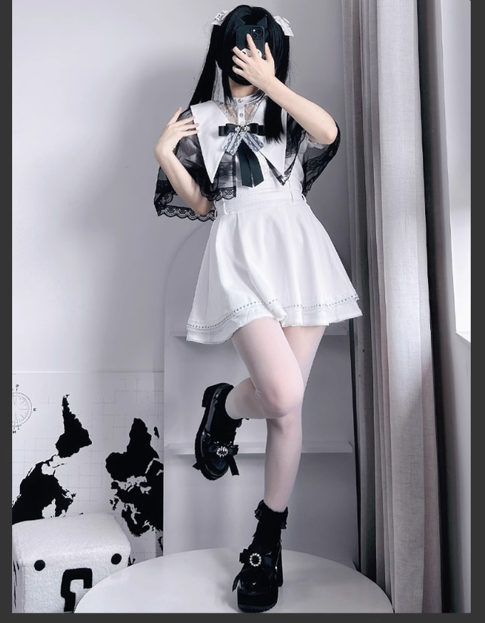 Jirai Kei Skirt Angel Wing Collar Blouse Double Layered Skirt 39538:634868