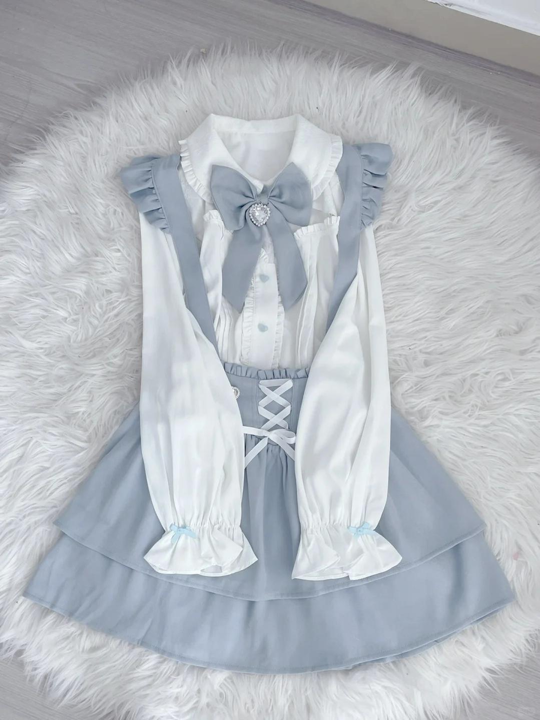 Jirai Kei White Blouse, Suspender Skirt 21838:760786