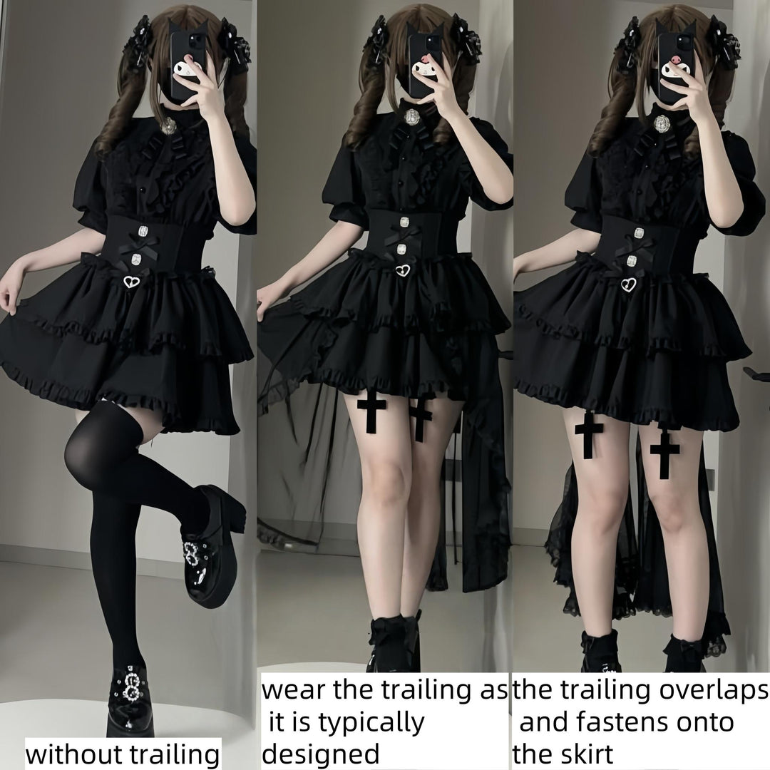Gothic Shirt Outfit, Fishbone Skirt, Detachable Trailing 43441:780358