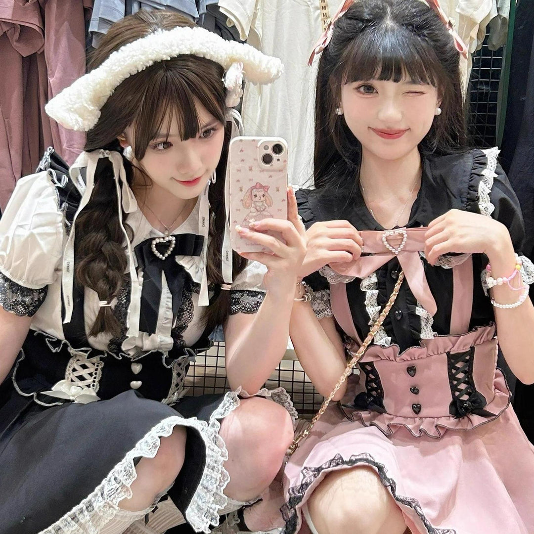 Jirai Kei Shirt Sweet Lace Blouse Short Sleeve Peter Pan Collar 35260:536096 35260:536096