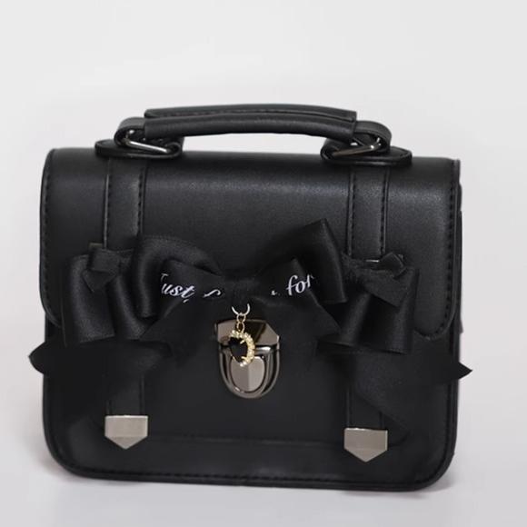 Black Jirai Kei Bag JK Uniforms Bag With Bow And Rhinestone 22512:334184
