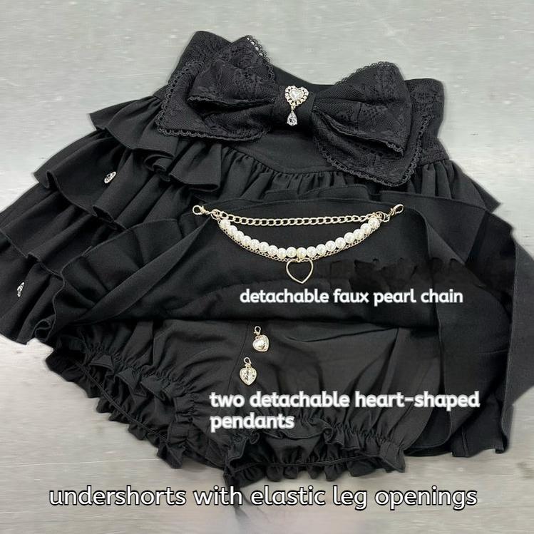 Black Jirai Kei Skirt, Removable Accessories in Two Styles 43240:772214