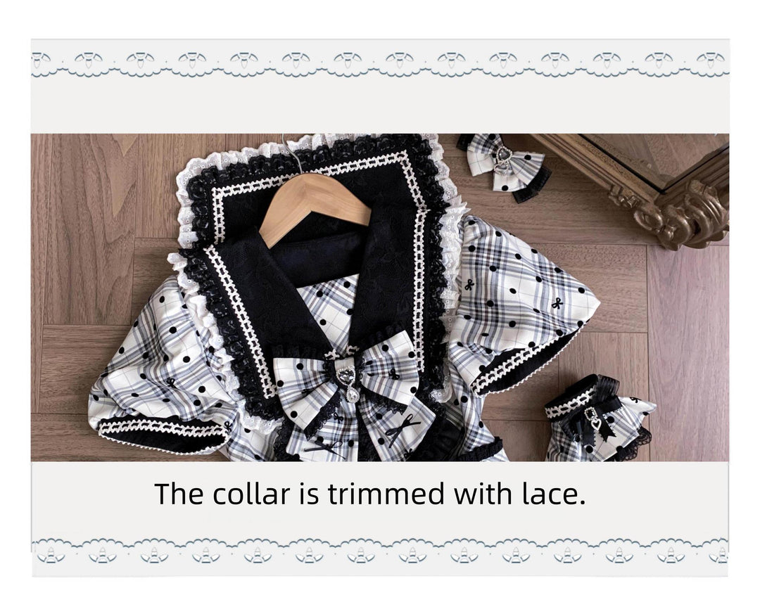 Cotton Lining Jirai Kei Dress, Plaid & Polka Dot Style 44924:830008