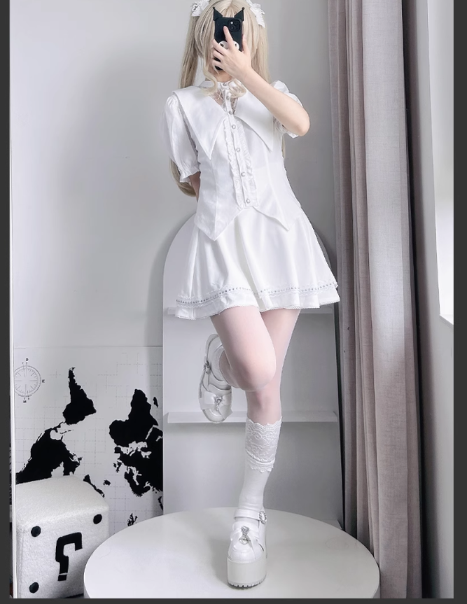 Jirai Kei Skirt Angel Wing Collar Blouse Double Layered Skirt 39538:634870