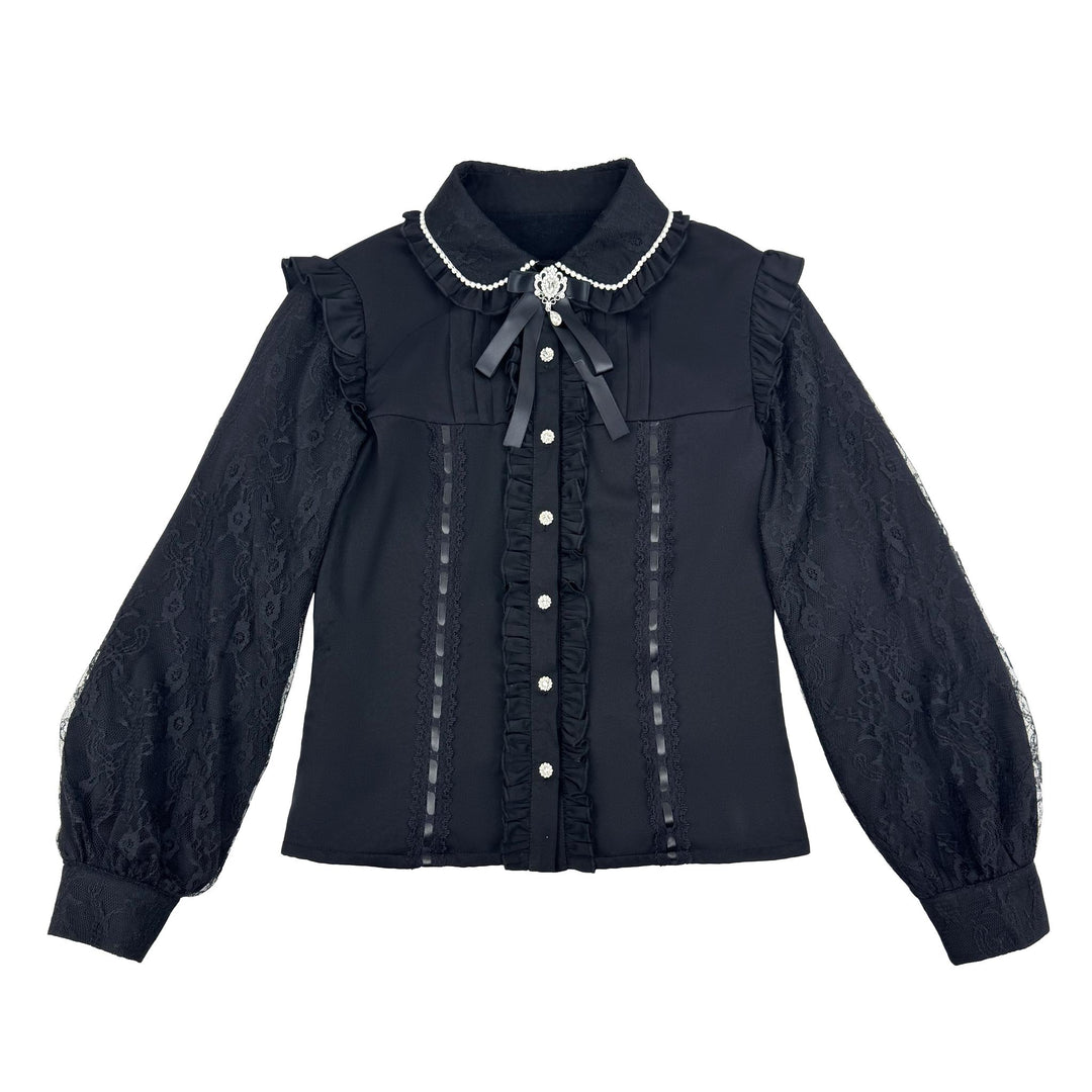 Jirai Kei Lace Sleeves Blouse, Fleece Lining 44177:800926