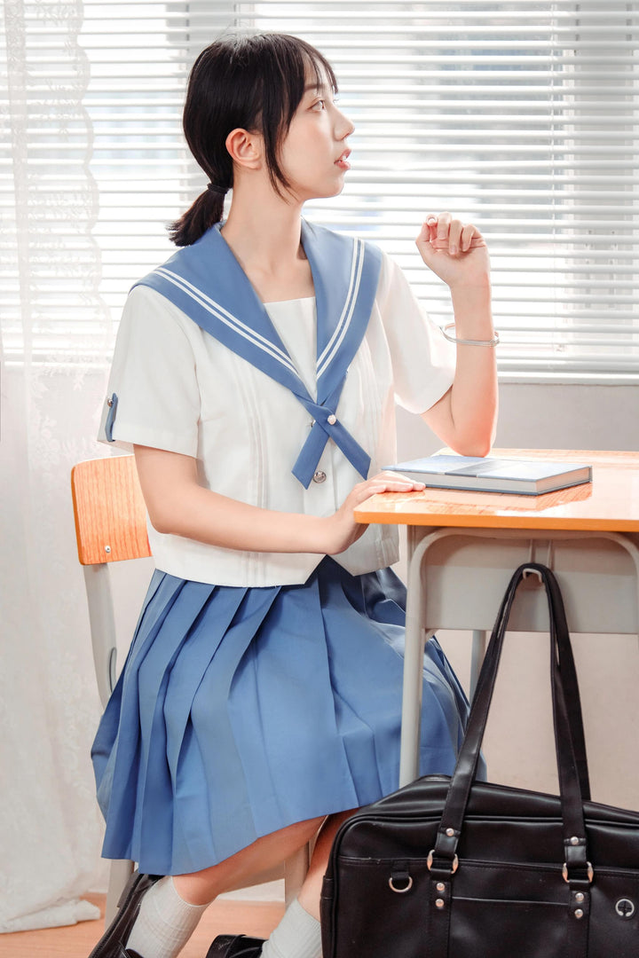 Summer JK Uniform Set, Sailor Collar Blouse, Pleated Skirt 43329:774772