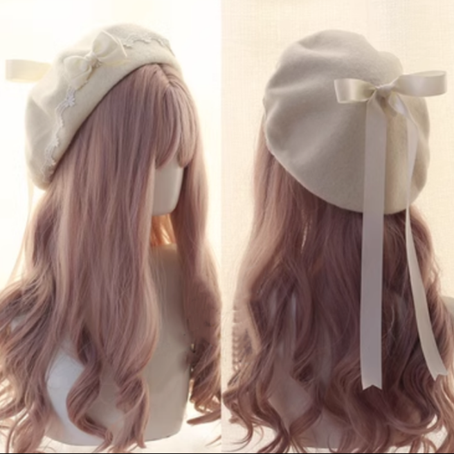 Sweet Lolita Hat Lace Butterfly Bow Berets Multicolor (M / Off-white) 28934:364360