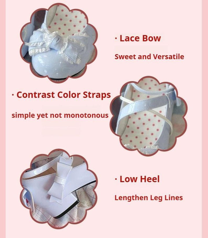 Sweet Lolita Round-toe Shoes with Low Heel and Bow Details 42555:746385