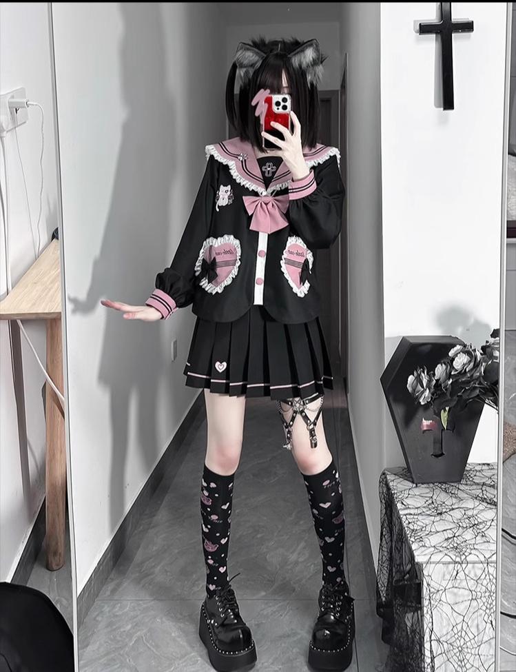 Kawaii JK Uniform Suit Sailor Collar Blouse & Pleated Skirt 43024:762720