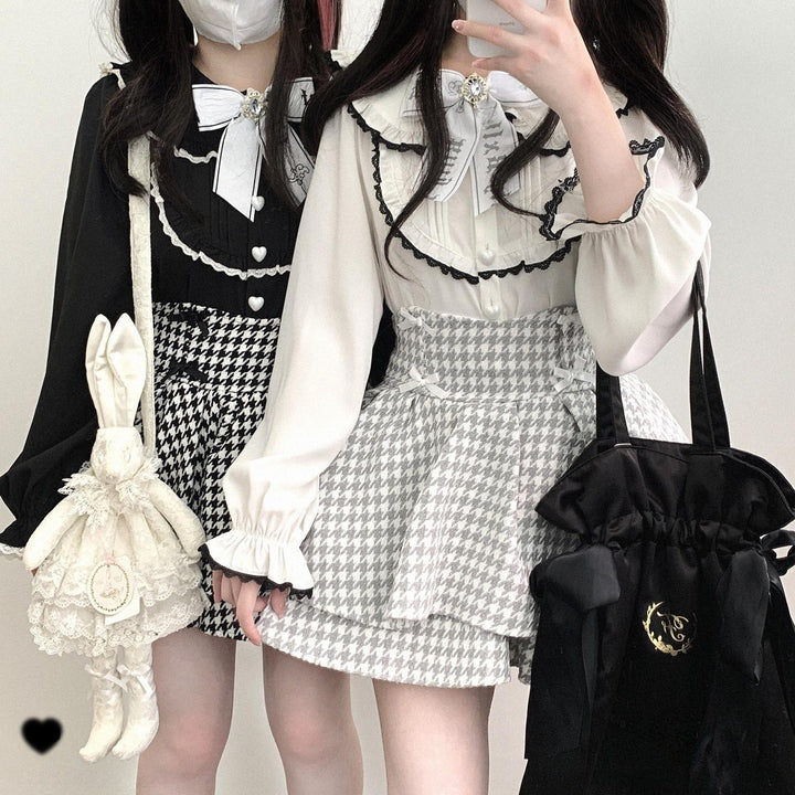 Jirai Kei Shirt Trimmed Peter Pan Collar Long-sleeved Bunny Ear Blouse (White / Pre-sale) 42707:750765