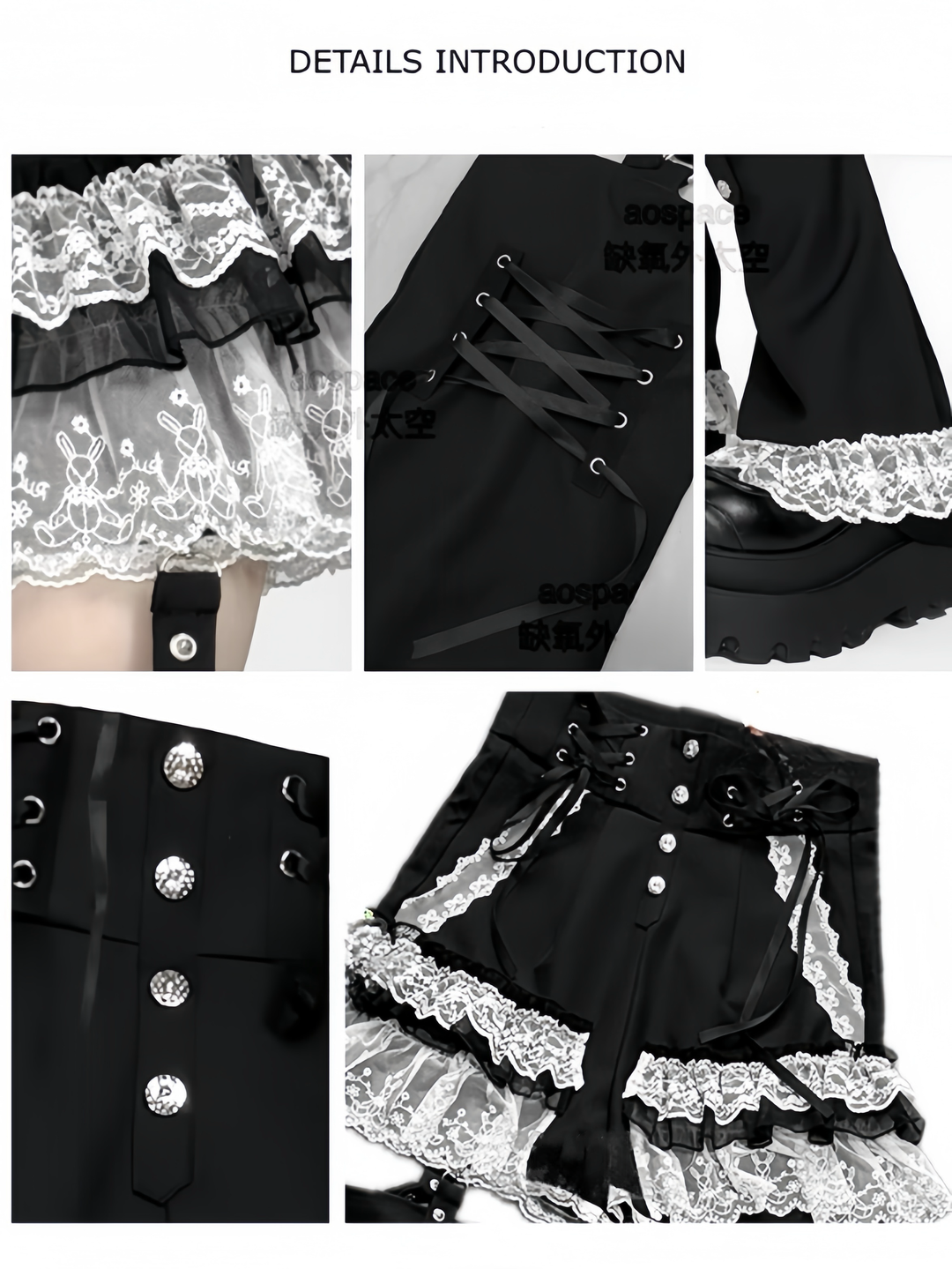 Punk Shorts Y2K Patchwork Leg Cover Tiered Lace 40638:671460