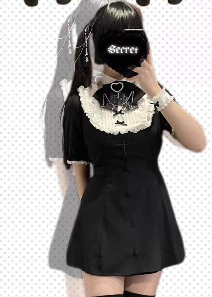 Jirai Kei Dress Set Short-sleeved Lace Knot Bow Dress Shorts 35108:483286