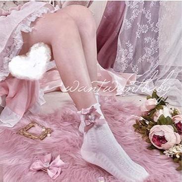Jirai Kei Socks Black White Pink Blue Bow Lace Socks 21754:320628