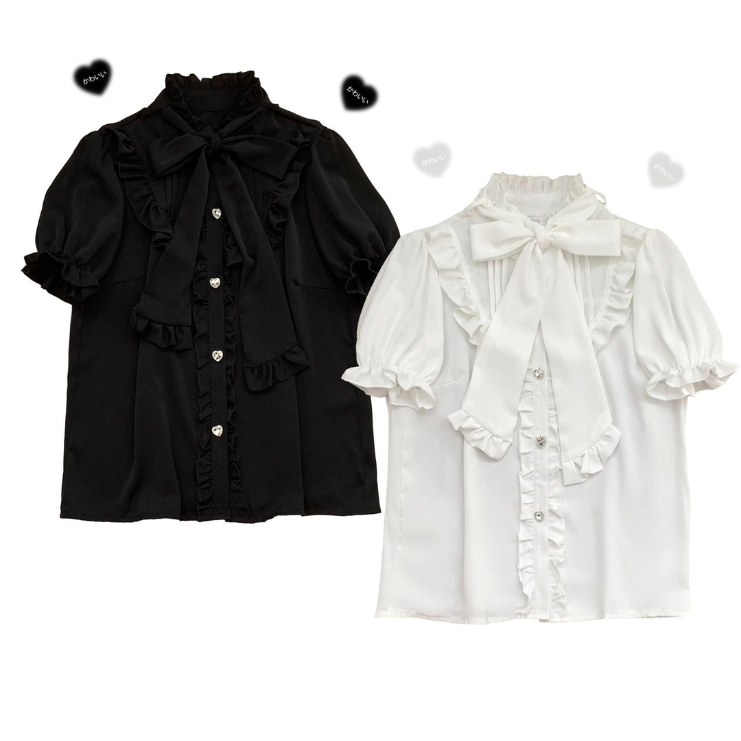 Jirai Kei Blouse Sweet Butterfly Tie Shirt Short Sleeve Top 35382:522540