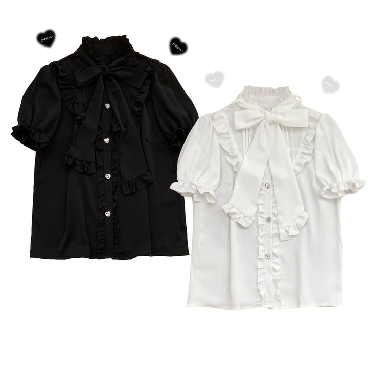 Jirai Kei Blouse Sweet Butterfly Tie Shirt Short Sleeve Top 35382:522540