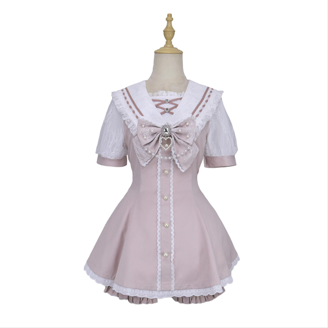 Jirai Kei Dress With Pearl Chain And Big Rhinestone Bow Tie (2XL L M S XL) 42813:764863