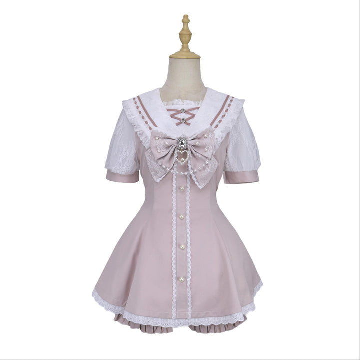 Jirai Kei Dress With Pearl Chain And Big Rhinestone Bow Tie (2XL L M S XL) 42813:764863