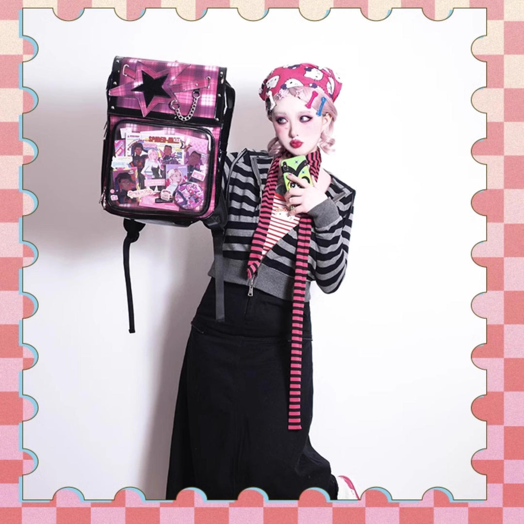 Subculture Ita Bag Plaid Star Large Capacity Ita Backpack 40120:665870