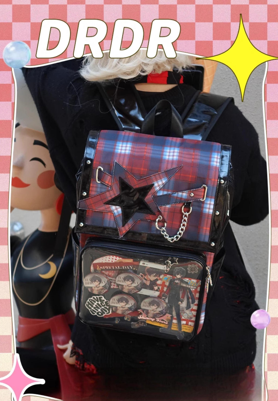 Subculture Ita Bag Plaid Star Large Capacity Ita Backpack 40120:665936