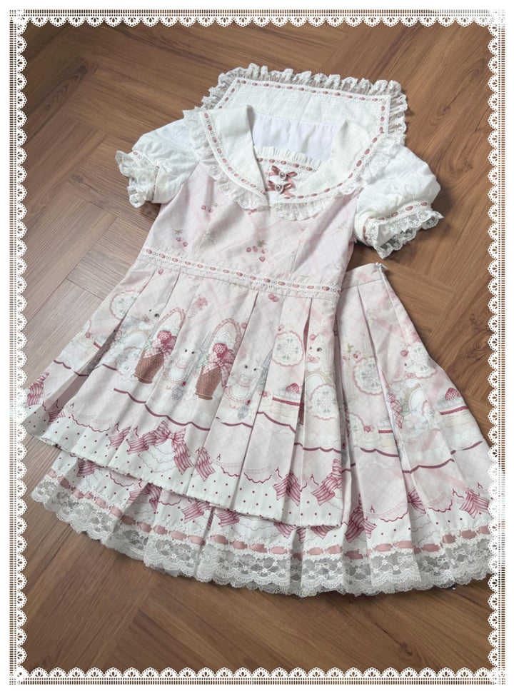 Ryousangata Dress Set, Strawberry & Bunny Print 44948:831281