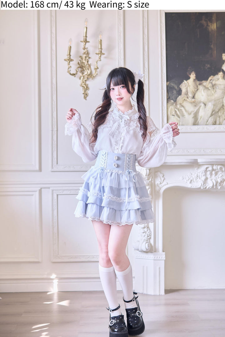 Jirai Kei Ruffle Tiered Skirt with Lace and Bows Multicolor 42894:758588