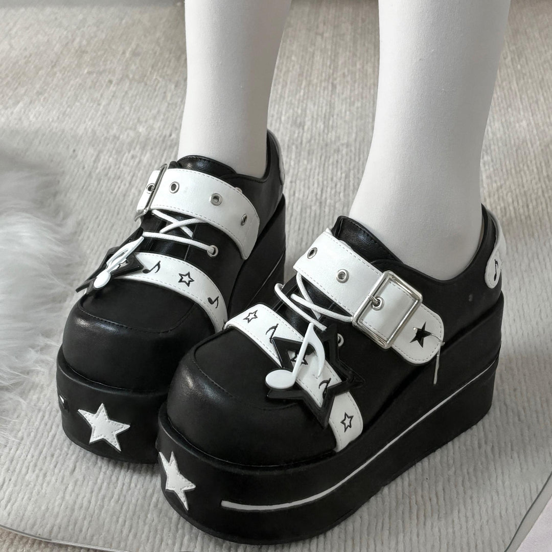 Punk Platform Shoes Gyaru Round-Toe Pentagram Musical Note Designs 41578:706690