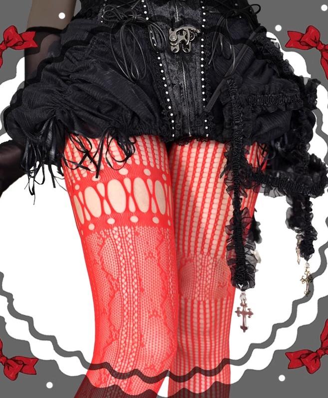 Asymmetric Gothic Lolita Fishnet Pantyhose, Multiple Color 43320:774117