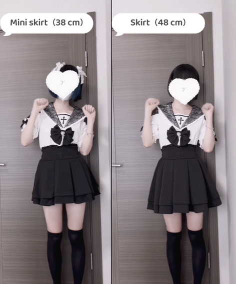 Sailor Collar Jirai Kei Blouse, High Waist Skirt, Embroidered Cross (L M XL) 37118:632084